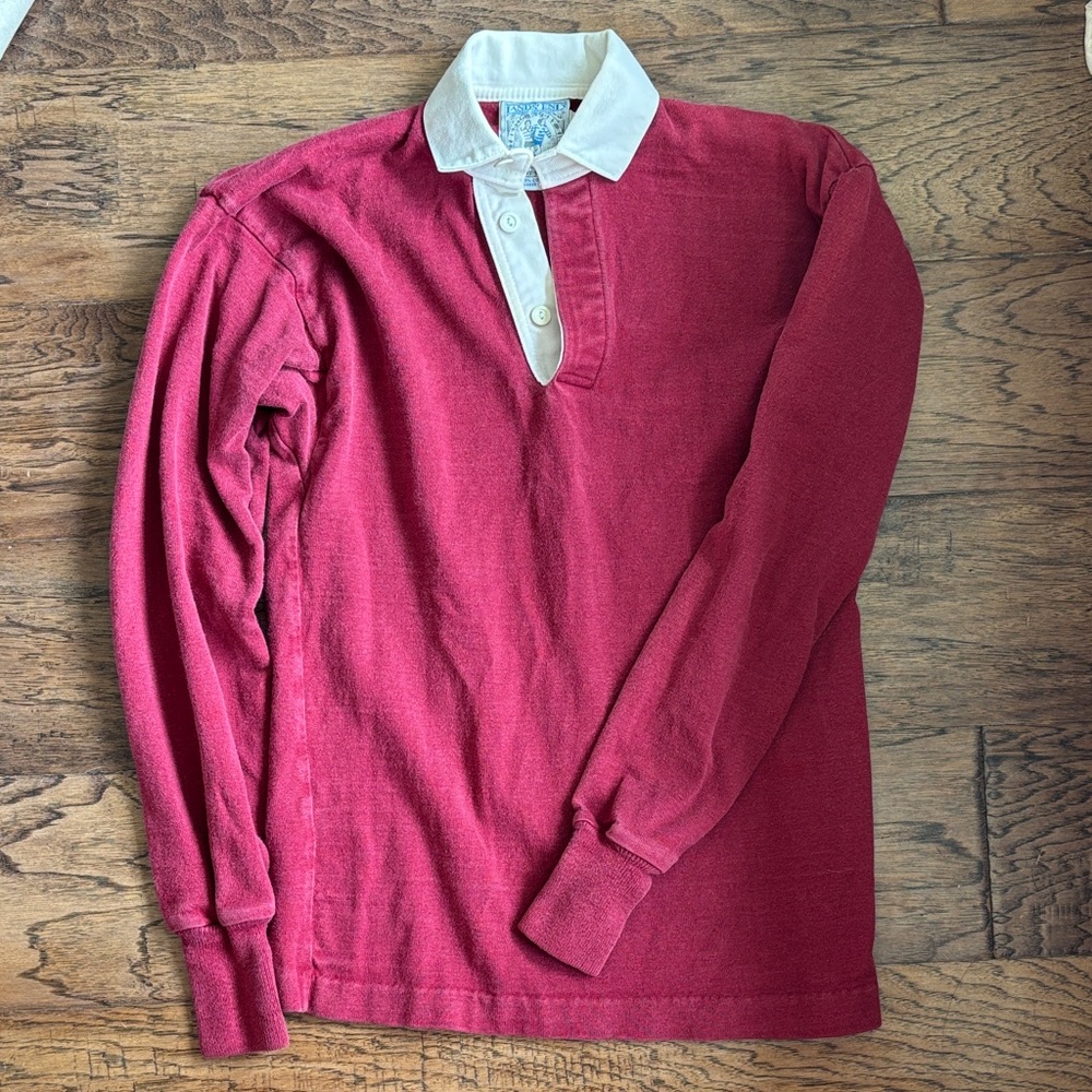 Lands' End Red Rugby Polo with White Collar